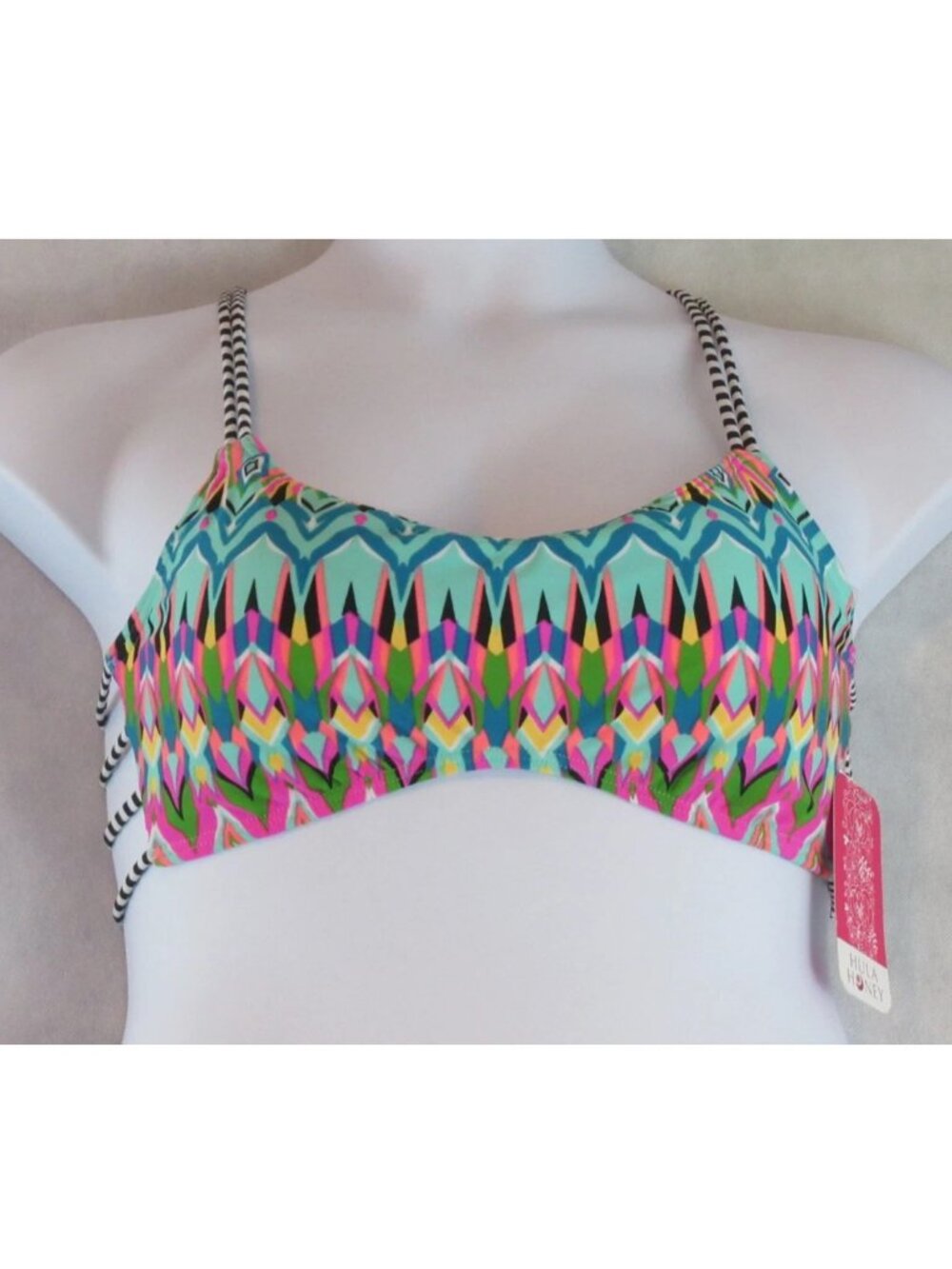 Hula Honey Juniors Bralette Racerback Bikini Top Swimsuit, Green Multi, XL